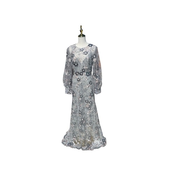 Mac Duggal Dress 67936 Embellished Illusion High Neck Bishop Sleeve Gown Size 6 - Picture 1 of 14